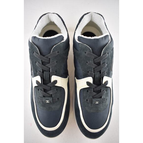 Chanel 20C Mens Blue White CC Logo Low Top Lace Up Runner Trainer Sneaker 44 11 - Picture 8 of 12